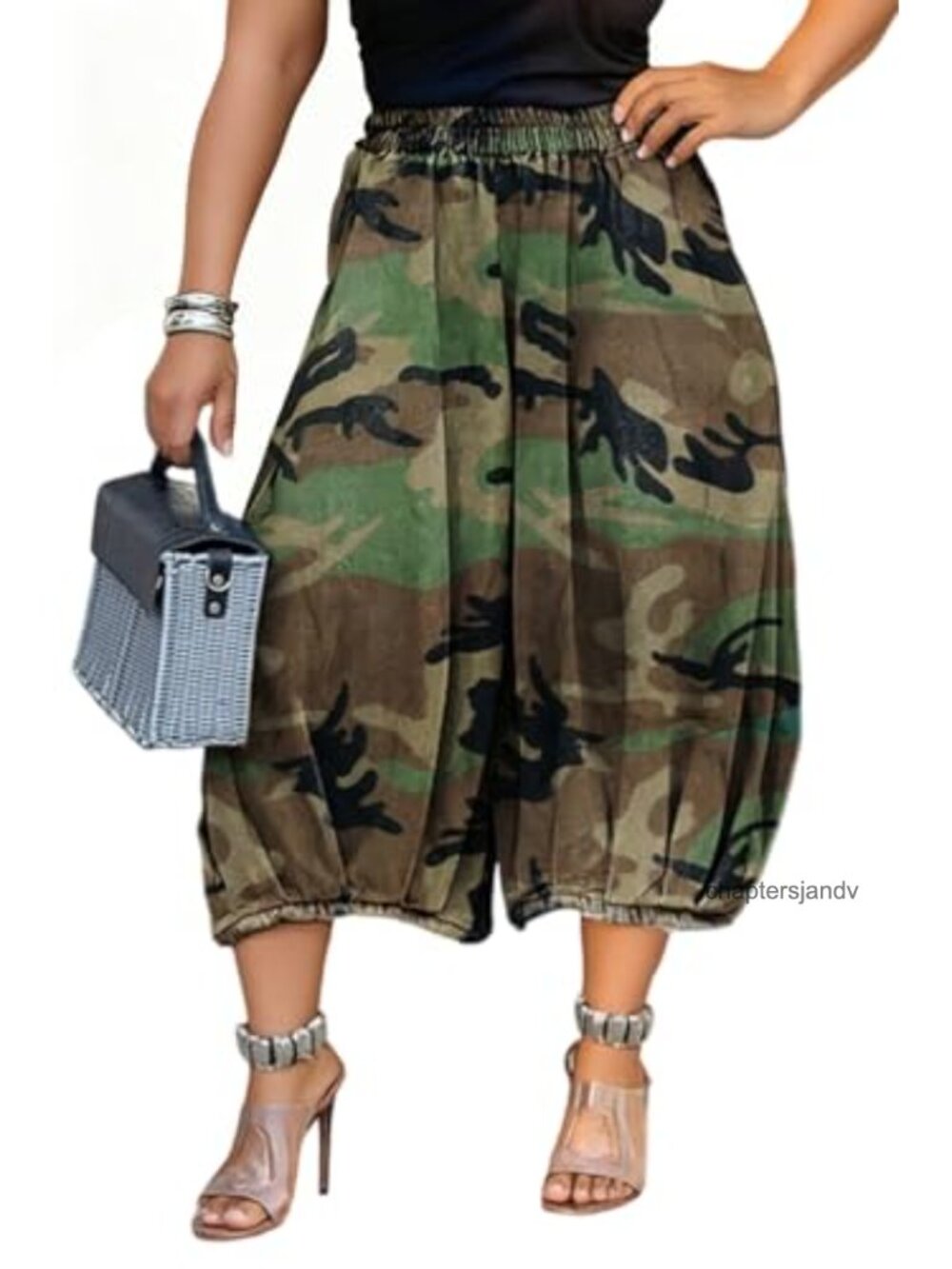 Baggy Camo Cargo Jeans Elastic Wide Leg Cropped Barrel Streetwear